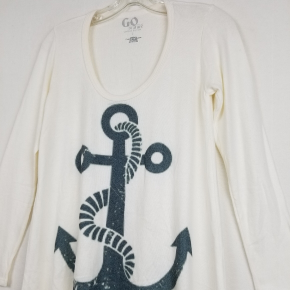 New Go Couture Ivory Anchor Tunic Sweater S - Picture 6 of 12